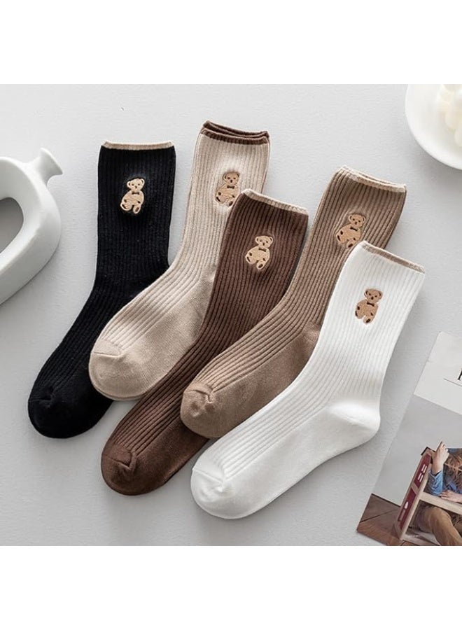 ChicAbode 6 Pairs Women Cute Socks, Fashion Cotton Breathable Socks,Japanese Style Cute Bear Embroidery Casual Girls Sweet Socks - Image 3